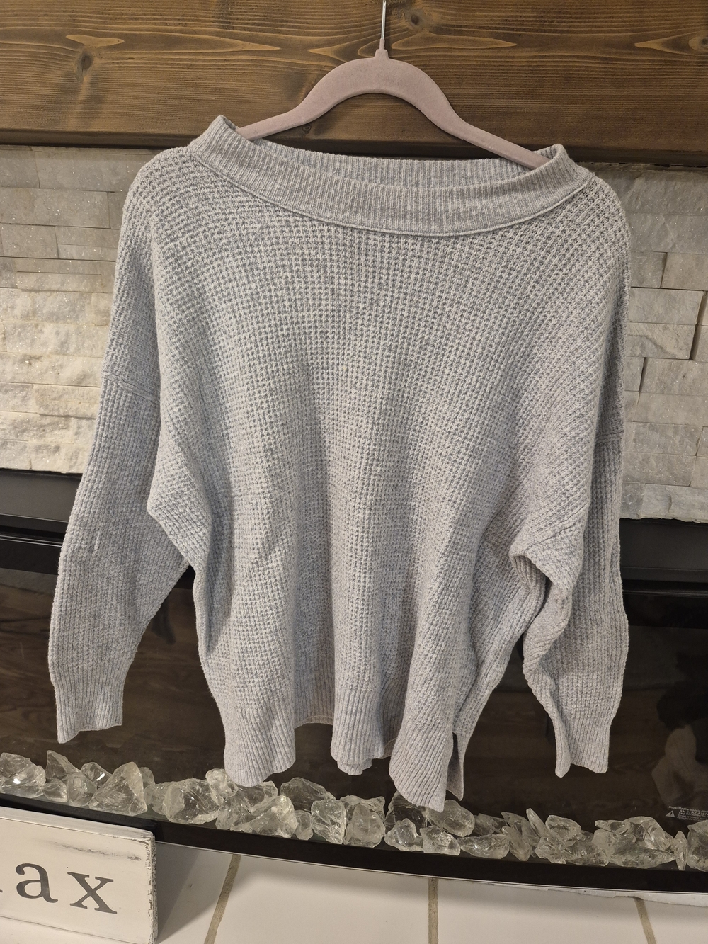 aerie Light Gray Waffle Knit Sweater